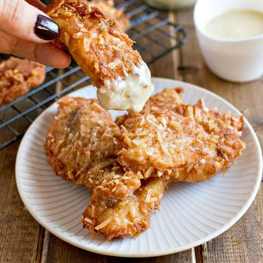 Home-made coconut chicken strips