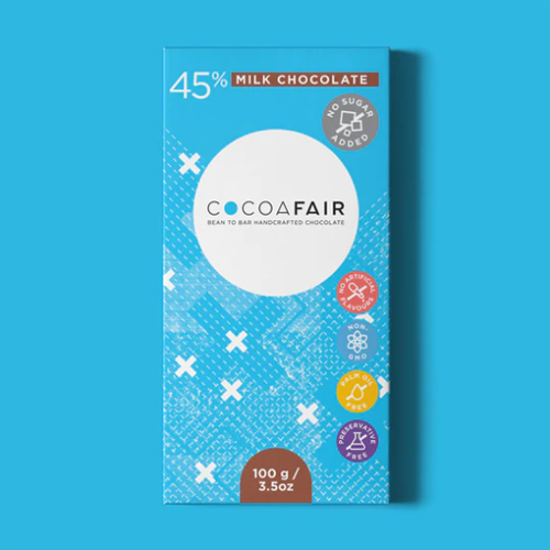 Cocoafair 45% Milk No Added Sugar Chocolate Slab 100g