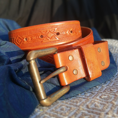 HMB Joe Embossed Genuine Leather Men's Belt (Tan)