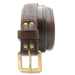 HMB Joe Double Stitched Mens Leather Belt (Chestnut Brown)