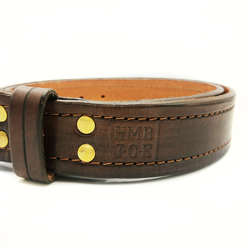 HMB Joe Double Stitched Mens Leather Belt (Chestnut Brown)