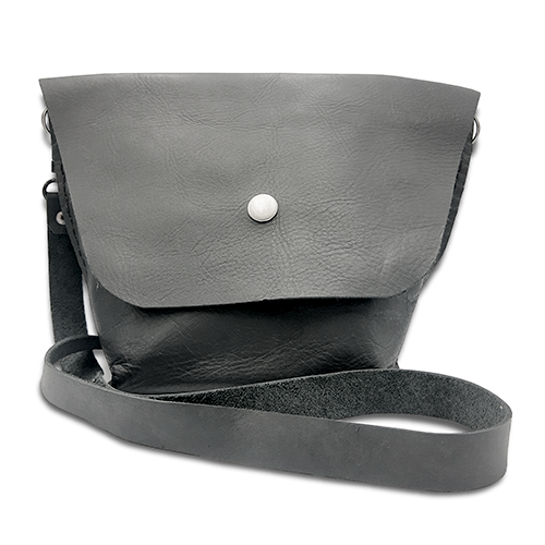 HMB Joe Single Button Bucket Leather Hand Bag (Black)