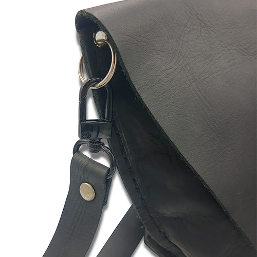 HMB Joe Single Button Bucket Leather Hand Bag (Black)