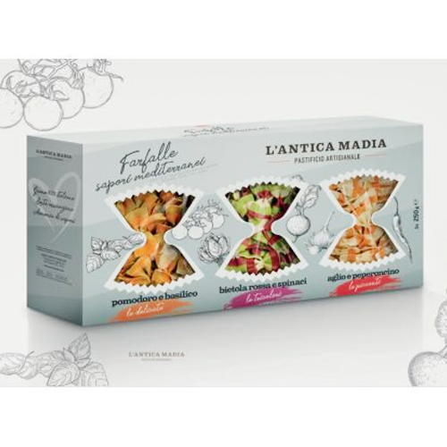 L'Antica Madia Semolina Pasta: 3 Colours Bowties Gift Box Assorted 750g