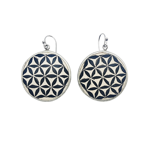 Ostrich Eggshell "Flower of Life" Earings