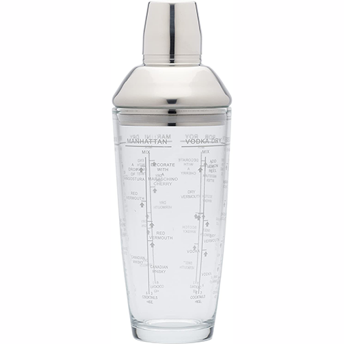 Barcraft Boston Glass Cocktail Shaker with Stainless Steel cup, collar & lid 700ml